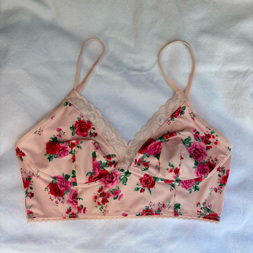 INC International Concepts Floral Lace Bralette - Pink and Red
